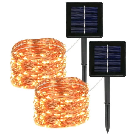 

FAMKIT Solar String Lights 2-Pack Each 39FT 100 LED Copper Wire Solar Fairy Lights Waterproof Solar Christmas Lights with 8 Lighting Modes for Tree Garden Patio Wedding Xmas Party Warm White