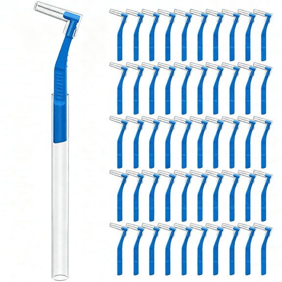 ACDANC 50 Count Angle Interdental Brushes with Extended Handle for Braces, Tight(0.7Mm), L- Shaped Interproximal Floss for Dental Plaque Removal Health Dental Brushes
