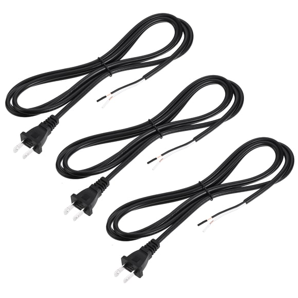 Unique Bargains US Plug Lamp Cord, SVT 18AWG Power Wire 1.8M Black, UL Listed, Pack of 3