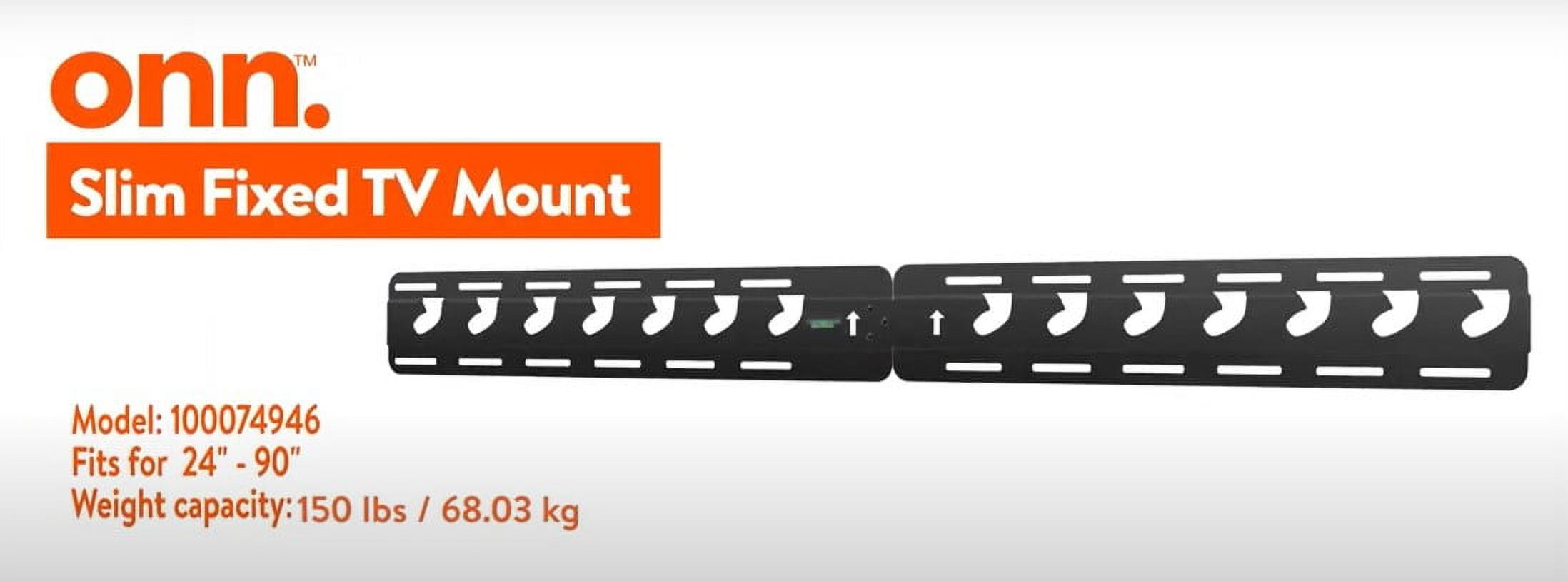 onn. Slim Fixed TV Wall Mount for 24" to 90" TVs, Holds up to 150 Pounds, Black