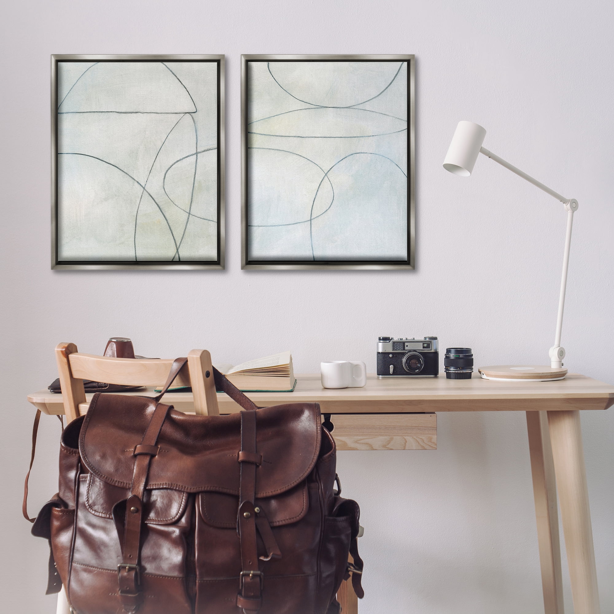 Stupell Industries Simple Abstract Pencil Shapes Abstract Drawing Gray Floater Framed Canvas Art Print Wall Art, 31 x 25, Set of 2