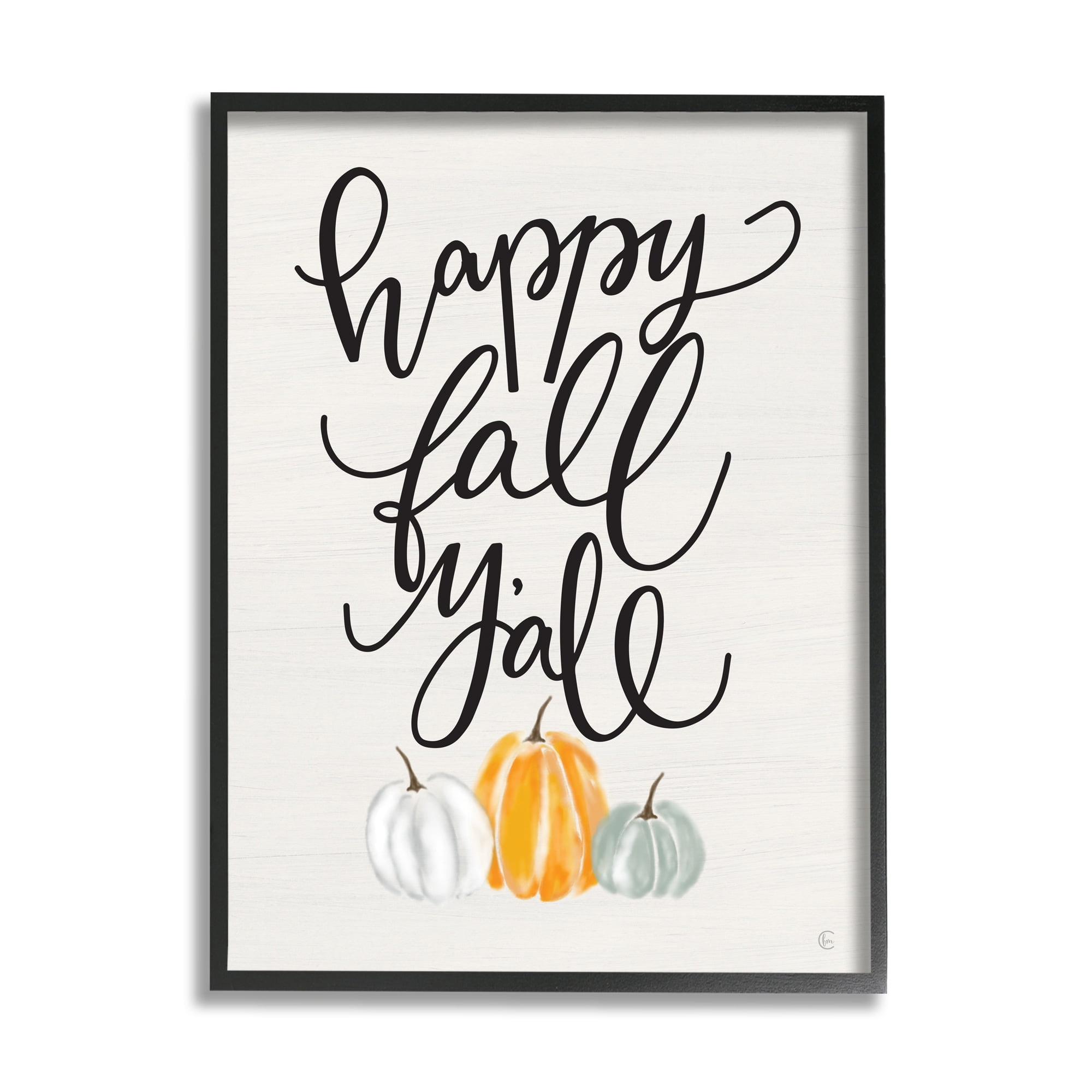 Stupell Industries Happy Fall Y'all Phrase Pumpkin Trio Autumn Vegetables, 11 x 14,Design by Fearfully Made Creations