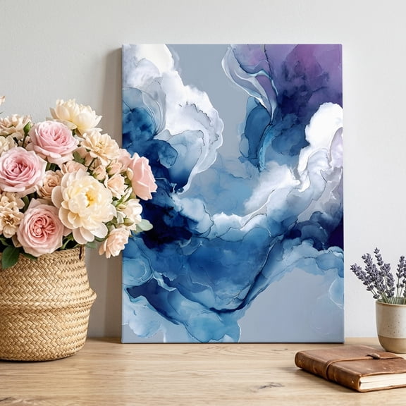 Canvas Wall Art Blue Purple Abstract Fluid Canvas Art Print Modern Gradient Dreamy Texture Pictures Wall Decor for Living Room Bedroom Artwork Decorations Stretched Framed Ready to Hang 20"x30"