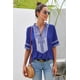thumbnail image 3 of ABPHQTO Blusa azul con bordado en la parte delantera y mangas hasta el codo para mujer, 3 of 5