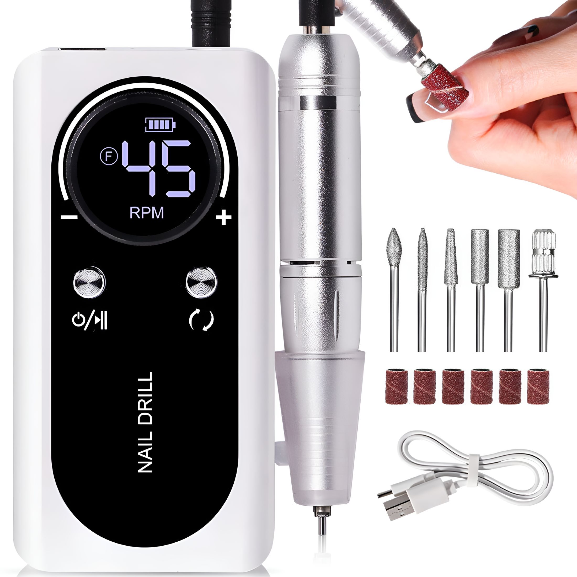 EXLEAF 2026 New Acrylic Nail Stuff Portable Nail Drill 45000 Rechargeable Electric Nail File Machine E File for Acrylic Nails Gel Removing Cordless Efile with Bits Kit for Manicure Salon