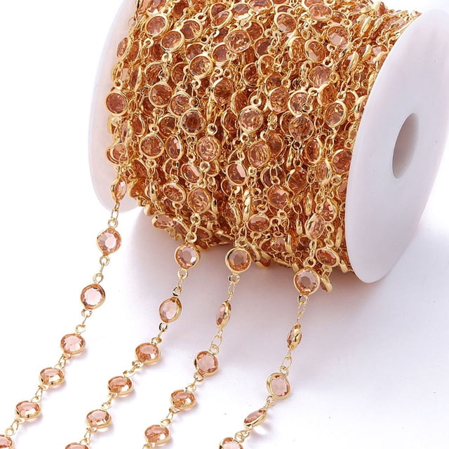 SPRING 1Meter/roll 6mm Colorful Crystal Beads Beaded Chain Glass Bead KC Gold Necklace Chain Accessories For DIY Jewelry Making Crafts Champagne