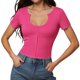 thumbnail image 1 of Blusa sexy de cuello en U y manga corta ajustada para mujer - Top elástico acanalado para salir por la noche o para el día a día, 1 of 4