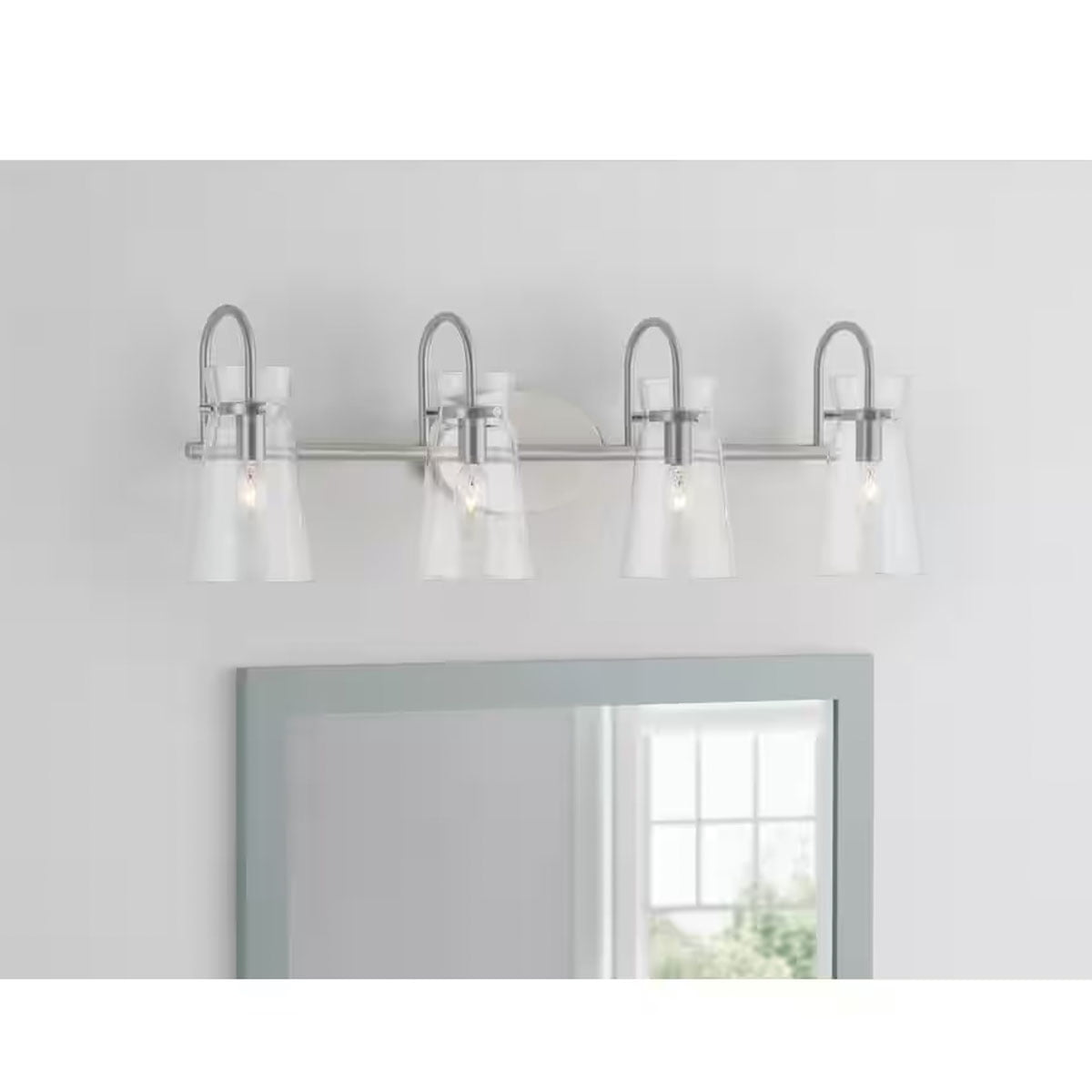 Ceybo 4 Light Vanity Lights for Bathroom — Brushed Nickel Finish with Clear Glass Shade