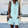 thumbnail image 2 of AherBiu Cotton Linen Jumpsuits for Women Half Button Lapel V Neck Wide Leg Rompers with Pockets 1 Piece Outfits, 2 of 7