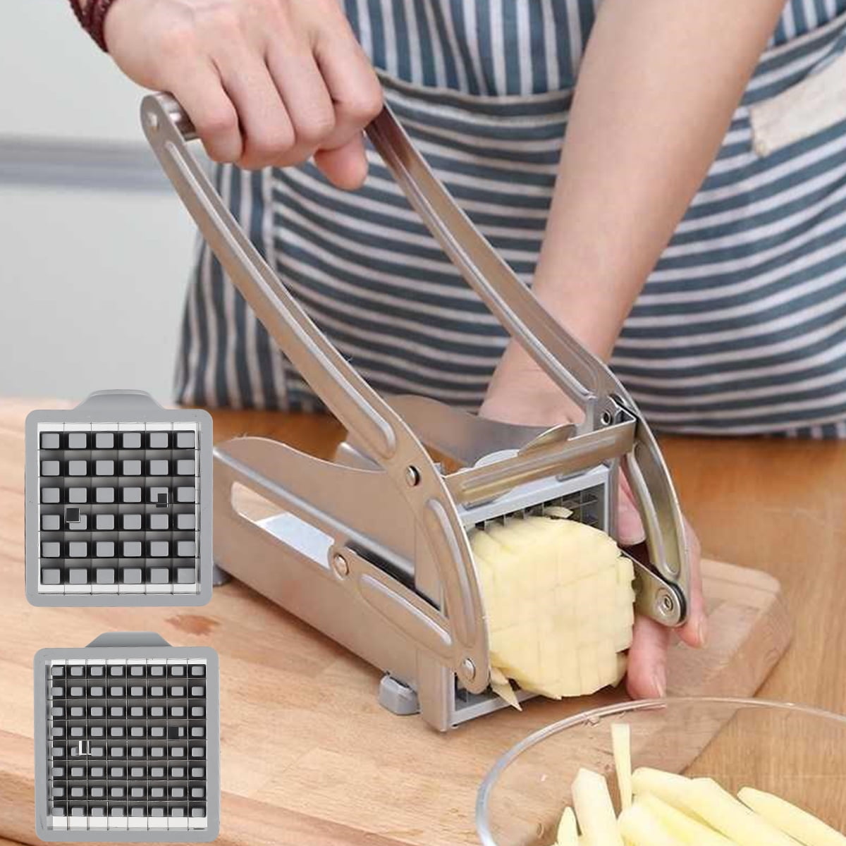 Stainless Steel French Fry Cutter Potato Chip Vegetable Fruit Slicer w/ 2 Blades 