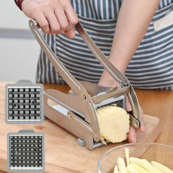 Pluokvzr French Fry Cutter Multifunction Vegetable Fruit Chopper with 2 Stainless Steel Blades for French Fries Chips Maker Potato Slicer for Tomato Potato Cooking Gadget Tool