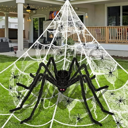 Nirohee 900 Sqft Spider Webs Halloween Decorations with 100 Fake Spiders,Super Stretchy Cobwebs for Halloween Decorations Indoor Outdoor,Fake Spider Web for Scary Party Decoration