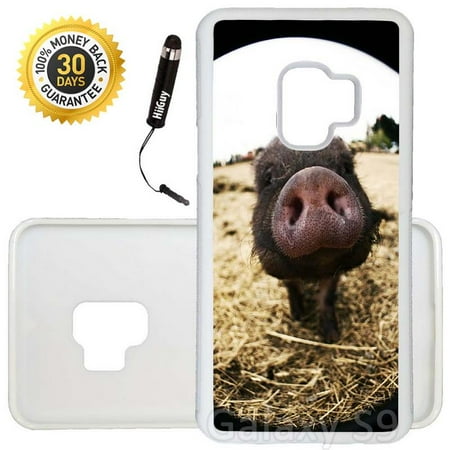 White Pig - Custom Galaxy S9 Case (Cute Black Pig) Edge-to-Edge Rubber White Cover Ultra Slim | Lightweight | Includes Stylus Pen by Innosub