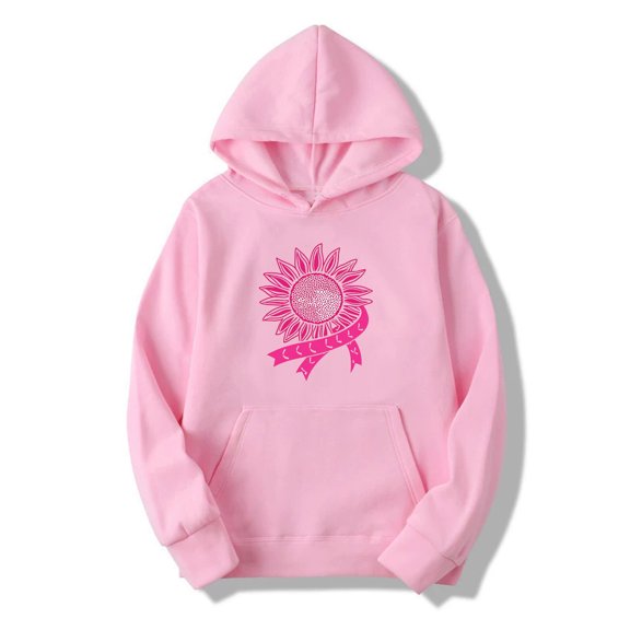 Hfnxid Breast Cancer Hoodie for Women Pink Ribbon Awareness Sweatshirt Long Sleeve Support Survivor Sweatshirt Pink,S