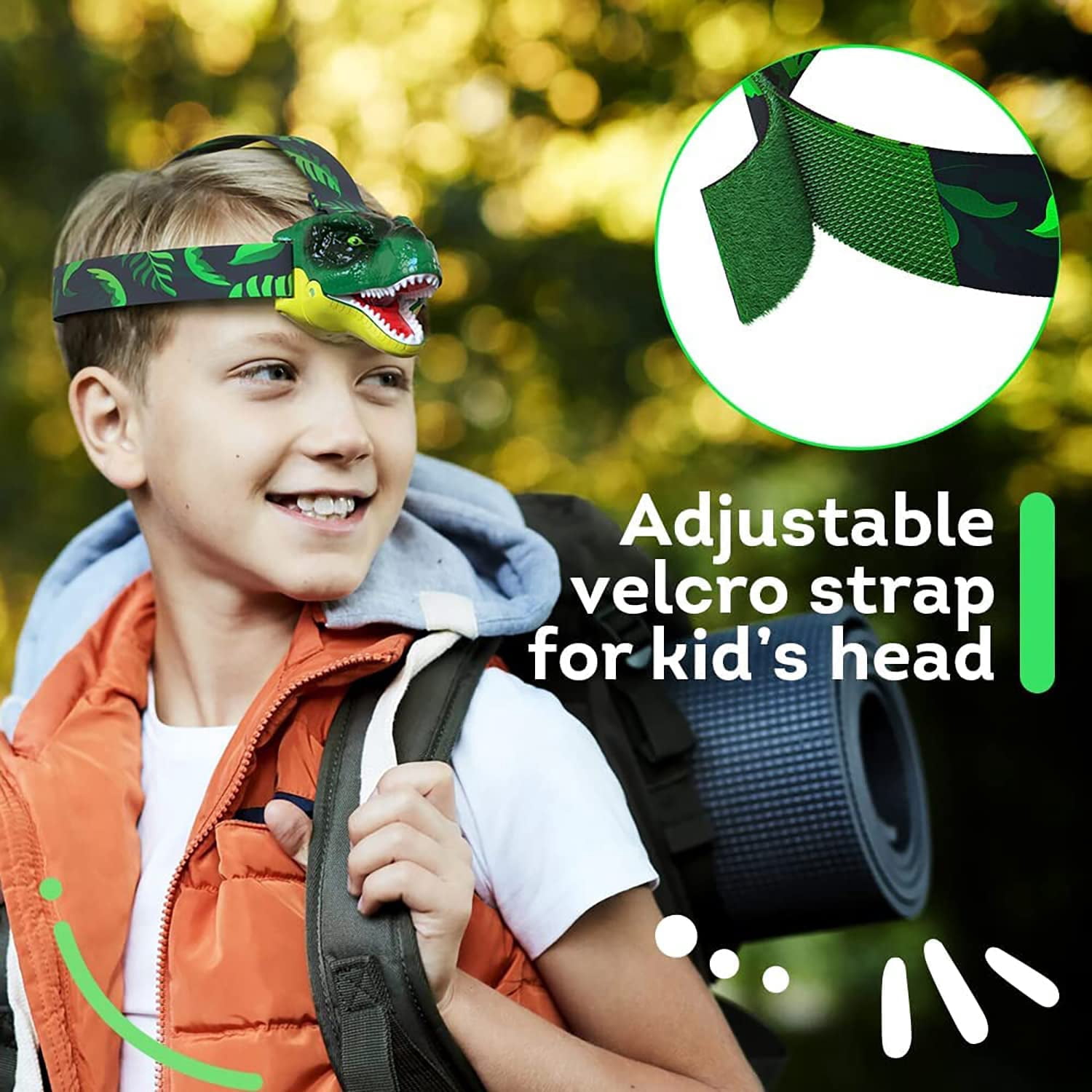 Skywin Kids Headlamp - 2 Pack, 2.8 x 2.9 x 2.7” Dinosaur Headlamp for Kids, Squeeze Mouth to Switch, Roaring Sound Dinosaur Head Lamp, with Adjustable Strap Kids Camping Hunting Gear,Kids Flashlights