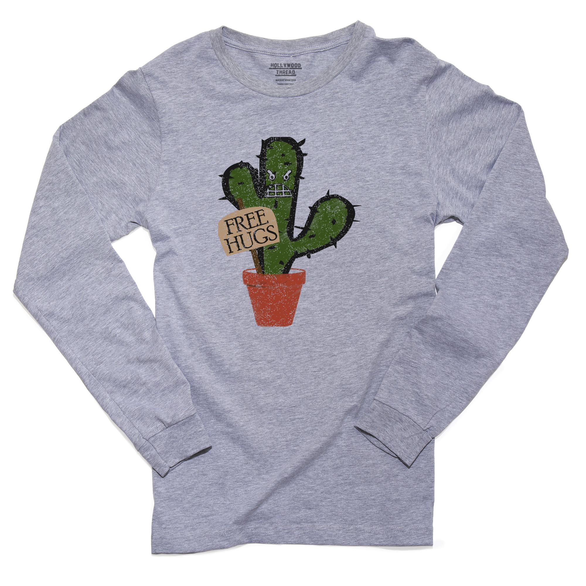 Wanjirong Men Sweatshirt Free Hugs Cactus Classic Longsleeve Shirt