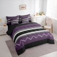 thumbnail image 3 of Homewish Fashion Stripes Lines Bedding Comforter Set 7 Pieces, Purple Abstract Ombre Full Bedding Set, Modern Square Triangle Reversible Fitted Sheet Flat Sheet, Breathable Home Decor, 3 of 7