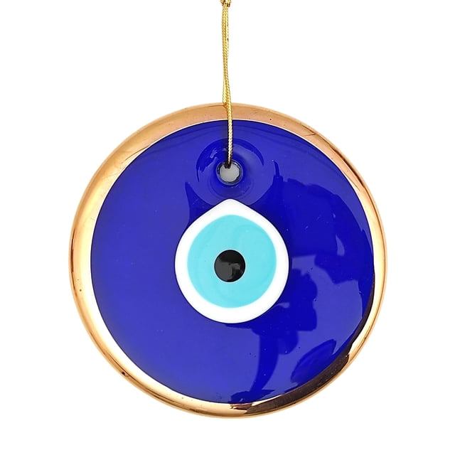 Colgante de pared Evil Eye Erbulus de 5.3 pulgadas, cristal azul con cuerda dorada
