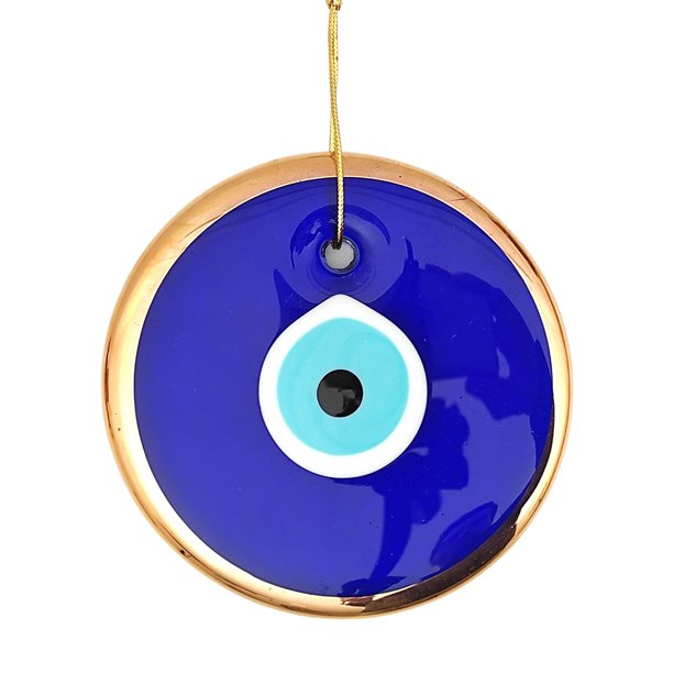 Colgante de pared Evil Eye Erbulus de 5.3 pulgadas, cristal azul con cuerda dorada