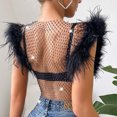 thumbnail image 5 of Plus Size Sequin Fishnet Backless Feather Top Women's Nightclub Party Fashion Blouse Elegant Outfit, 5 of 9