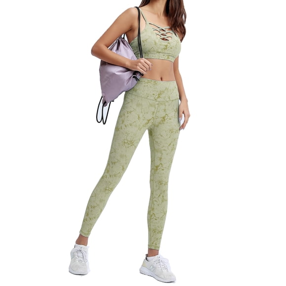 Women's Push Up Shockproof Bra Pants Naked Tie Dye Yoga Sports Suit Fitness Wear WERSEON Modelo