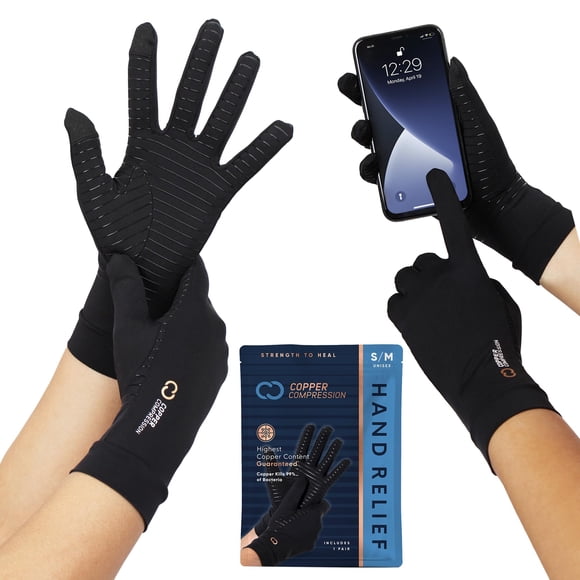 Compression Gants en Cuivre pour l'Arthrite du Doigt Complet - Poignées de Paume - Écran Tactile pour les Doigts - Support de Compression pour le Canal Carpien, Soulagement de la Douleur, Tendinite