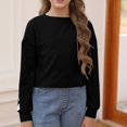 thumbnail image 3 of Xyxonk Girls Long Sleeve Shirt Trendy Cute Daisy Prints Crop Tops Size 10-12 Fall Cute Shirt Kids Crewneck Tshirts Girls Crop Tops Tween Girls Clothes Black 140, 3 of 6