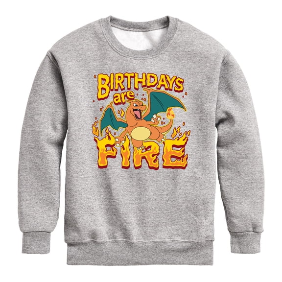 Pokémon - Birthdays Fire Charizard - Youth Boys Crew Fleece Sweatshirt