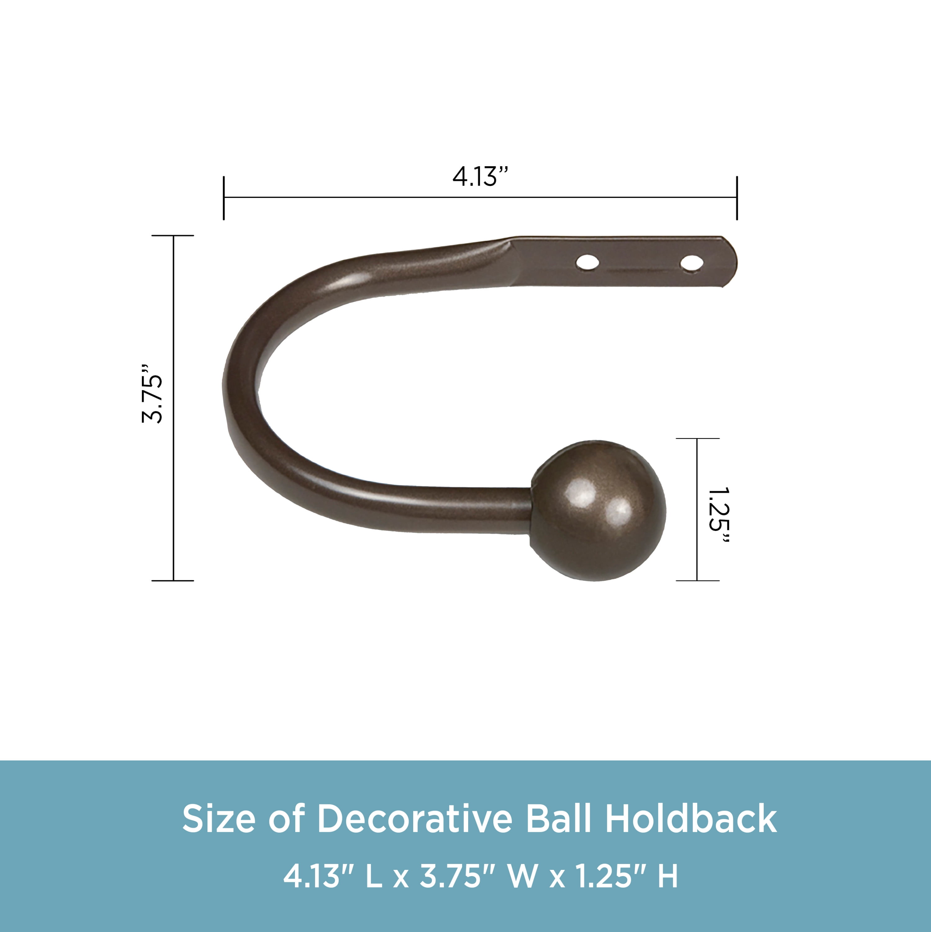 Kenney Ball End Decorative Holdback Set for Curtains and Drapes, Dark Brown, Set of 2