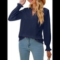 thumbnail image 3 of Camisa Informal de Larga con Cuello en V para Mujer Azul Oscuro L, 3 of 10
