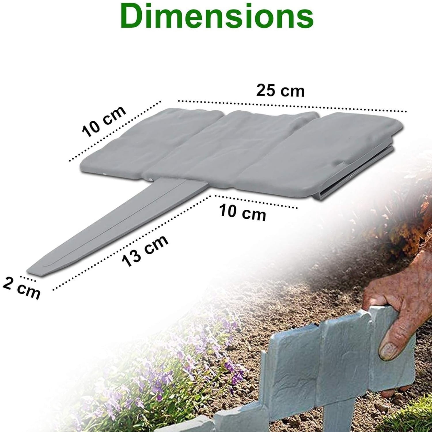 10 Pcs Landscape Edging Border No-Dig Garden Landscape Plastic Flower Bed Edging Borders Stone-Like Textured Garden Border Fencing Edging for DIY Patio Walkways Yard,Gray,Topboutique
