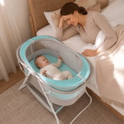 Dream On Me Karley Bassinet in Blue and Grey, Quick Fold and Easy to Carry, Large Storage Basket