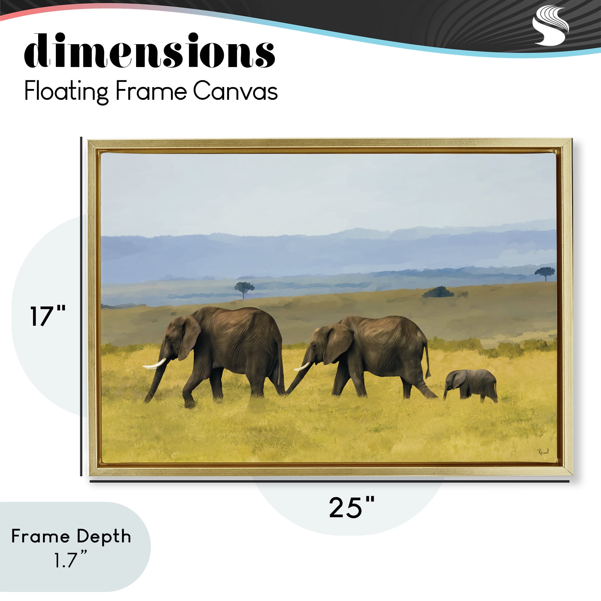 Stupell Industries Elephants In The Grassland Gold Framed Floater Canvas Wall Art, design by Renel Peters