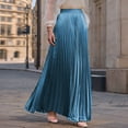 thumbnail image 2 of WTOBBY Women's Casual Pleated Solid Color Maxi Skirt A-Line Floor Length Skirt High Waist Flowy Swishy Long Skirt with Elastic Waist for Boho and Daily Style,Blue M, 2 of 5