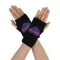 thumbnail image 1 of INSPIRE CHIC Purple Heart Pattern Knitting Mitten Fingerless Gloves Black for Ladies, 1 of 6