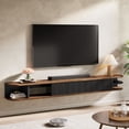 thumbnail image 3 of Finmind 70" Solid Wood Floating TV Stand with Fluted Sliding Doors, Extra Long Slim Entertainment Center for Living Room, Bedroom, Office, Up to 90'' TVs, Rustic Brown, 3 of 10