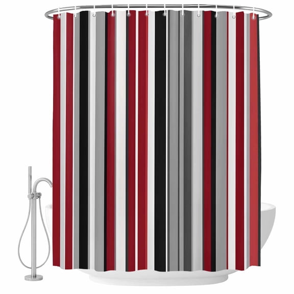 Black Red Stripes Fabric Shower Curtain Grey Striped Washable Shower Curtains for Bathroom, Waterproof Bath Curtain with Hooks Home Decor 72x72in