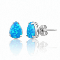 SilverCloseOut Pear Blue Opal Earrings, Sterling Silver, Women's Studs