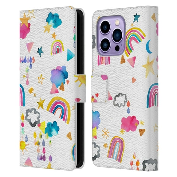 Head Case Designs Officially Licensed Ninola Watercolor Patterns Sky Kids Fantasy Leather Book Wallet Case Cover Compatible with Apple iPhone 14 Pro Max