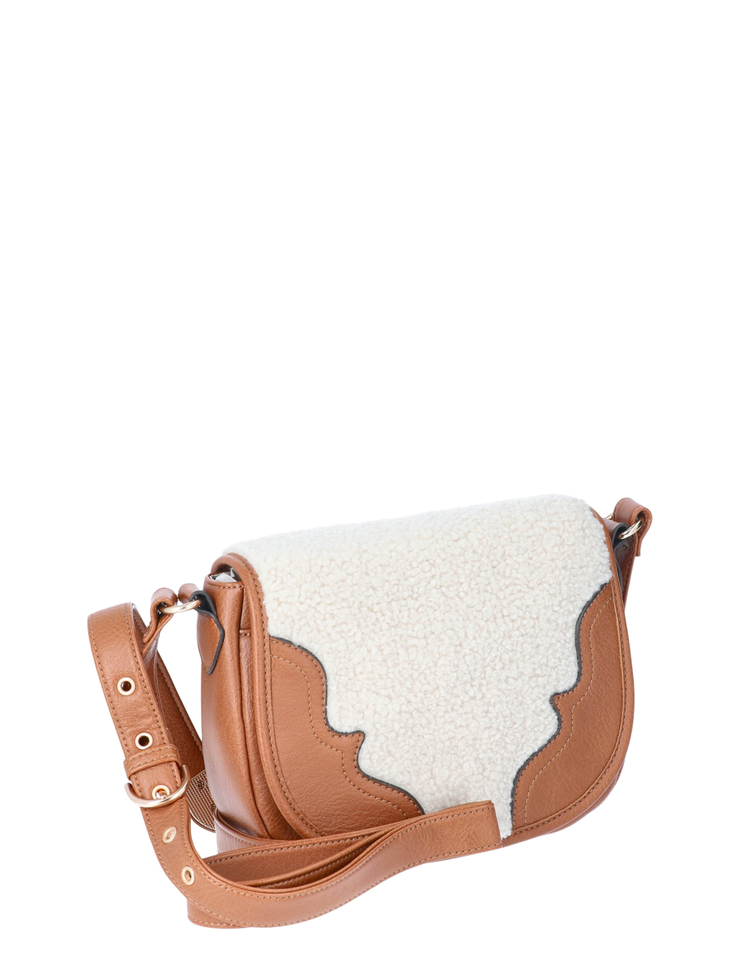Jessica Simpson Woman's Jessie Crossbody Handbag, Cognac & Faux Shearling