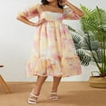 thumbnail image 2 of Femmes d'Été Bouffi Manches Robe de Bal Vintage Imprimé Col Carré Princesse Dentelle Tulle Taille Haute Robe Fluide, 2 of 5
