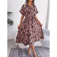 thumbnail image 4 of Women's Printed Button Up Belted Midi Dress Short Sleeve Collar Shirt Dresses, 4 of 7
