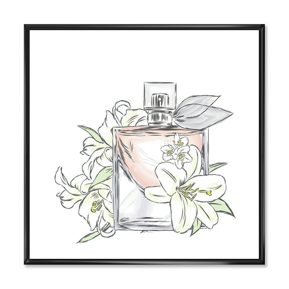 Designart 'Bouquet of Flowers and Perfume Bottle II' Traditional Framed Canvas Wall Art Print
