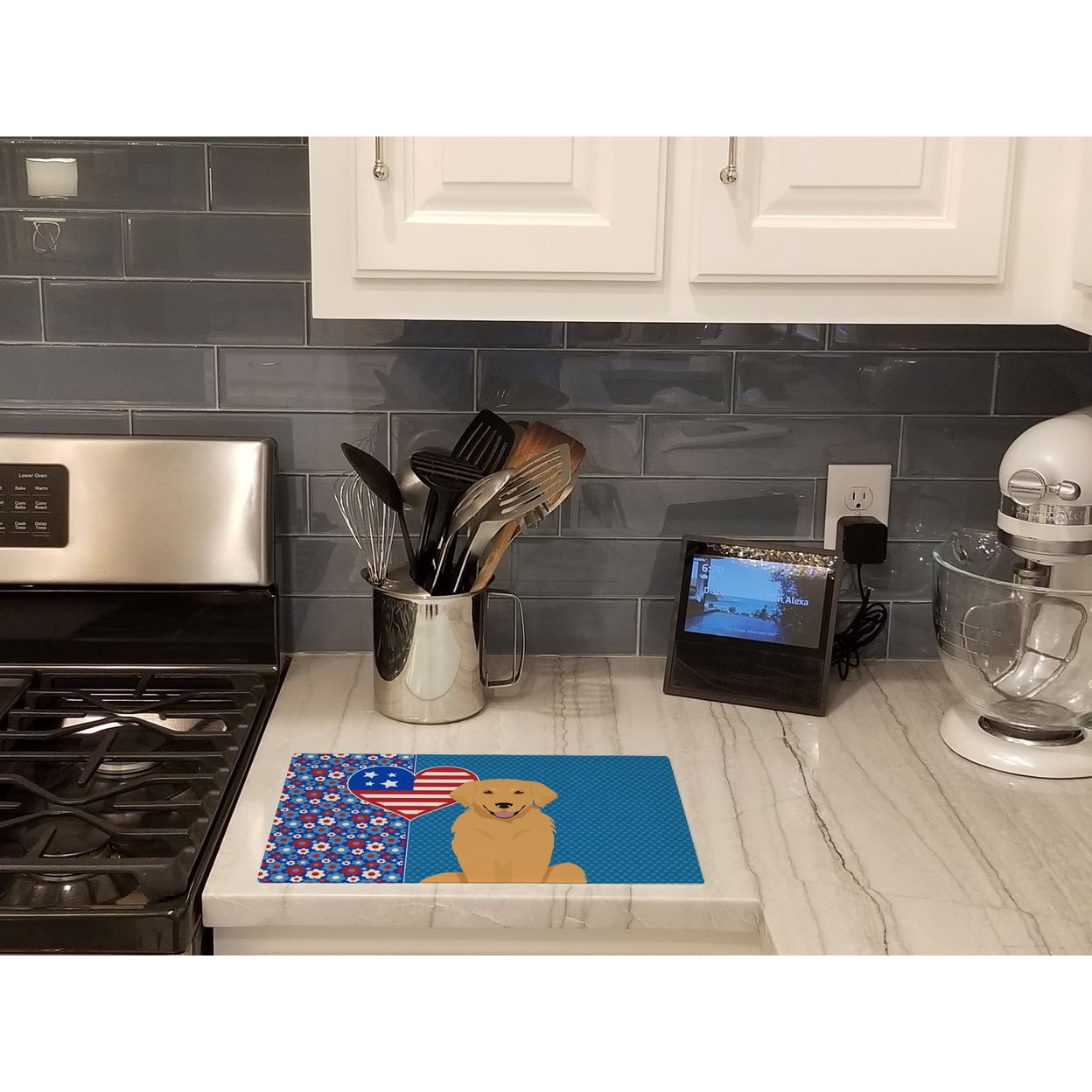 Gold Golden Retriever Glass Cutting Board Large 12 in x 15 in