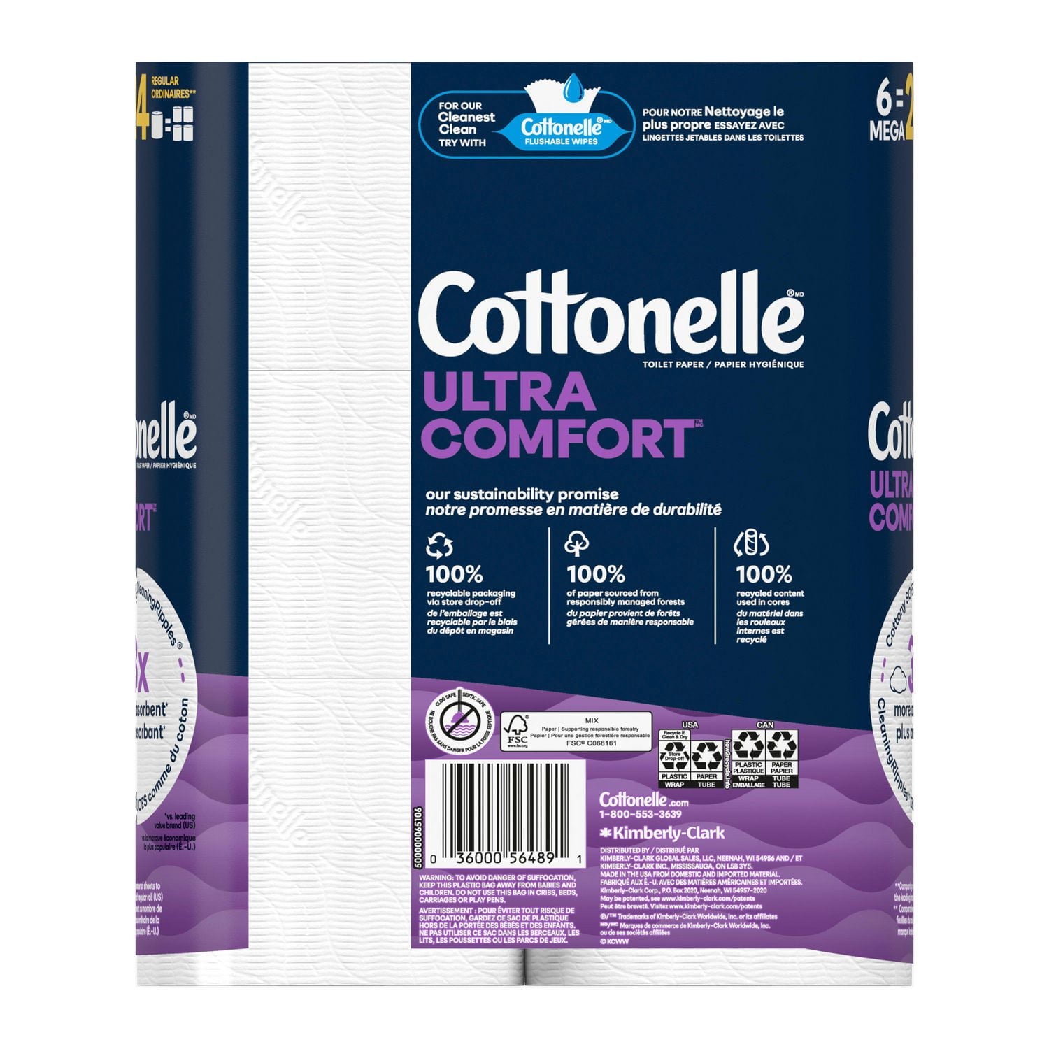 Cottonelle Ultra Comfort Toilet Paper, 6 Mega Rolls (6 Mega Rolls = 24 Regular Rolls), 244 Sheets Per Roll, Cottonelle Ultra Comfort Toilet Paper,6 Mega Rolls