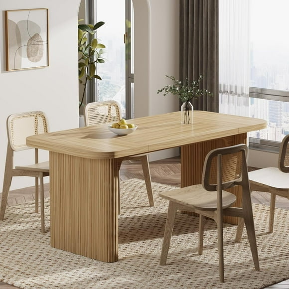 Tribesigns Farmhouse Dining Table for 4-6, Rectangular Wood Kitchen Table with Double Pedestal