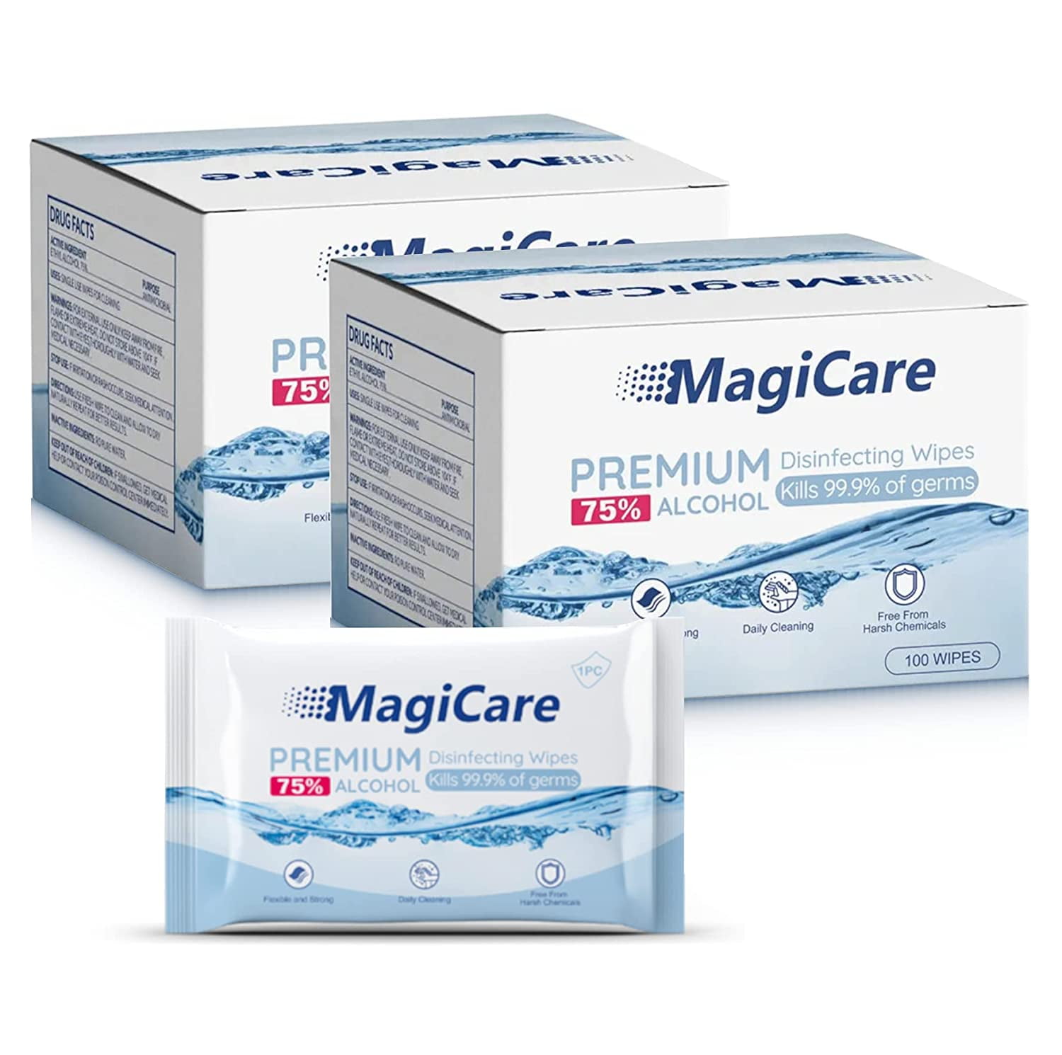 MagiCare Individual Hand Sanitizer Wipes Disposable 75 Alcohol Wipes