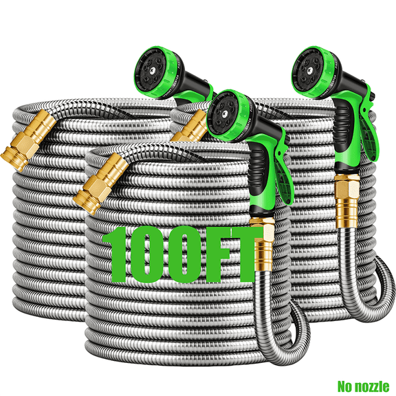 100FT Stainless Steel Garden Hose, Extra Long Flexible Metal Water Hose with Brass Connectors, Kink Resistant Lightweight Outdoor Hose for Large Lawn, Farm, Yard and RV, No Nozzle