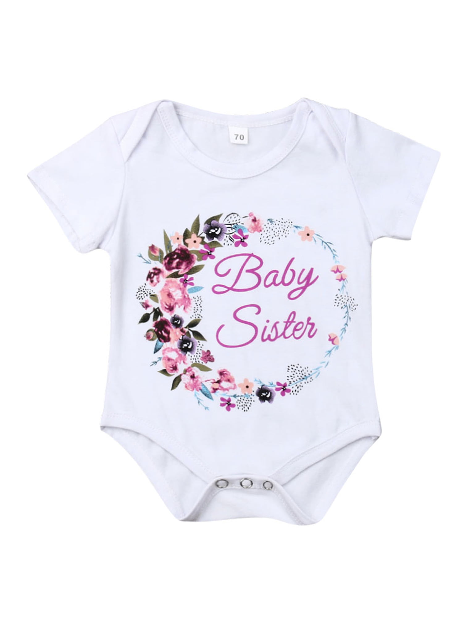 Newborn Baby Infant Girls Cotton Bodysuit Little Big Sister Romper 0-18 Months 