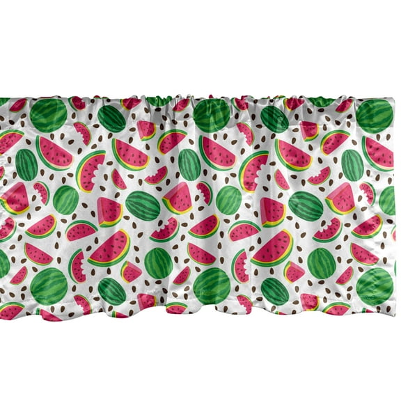 Ambesonne Fruit Valance Pack of 2, Watermelon Slices and Kernels, 54"X18", White Hot Pink and Green